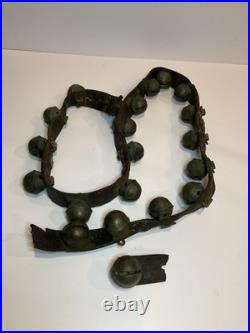 Antique Horshoe brass No. 2 sleigh bells with original leather strap (21 Bells)