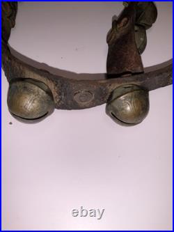 Antique Horshoe brass No. 2 sleigh bells with original leather strap (21 Bells)