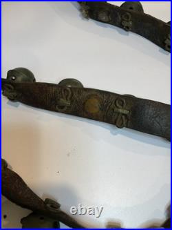Antique Horshoe brass No. 2 sleigh bells with original leather strap (21 Bells)