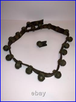 Antique Horshoe brass No. 2 sleigh bells with original leather strap (21 Bells)