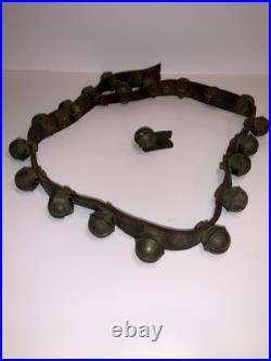 Antique Horshoe brass No. 2 sleigh bells with original leather strap (21 Bells)