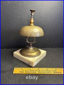 Antique Hotel Desk Bell, Plymouth Rock Hotel, MA, Brass & Marble, Working