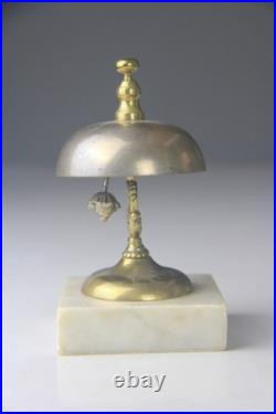 Antique Hotel Inn Front Desk Service Brass Bell White Marble Base WORKS