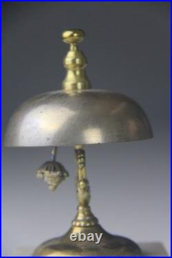 Antique Hotel Inn Front Desk Service Brass Bell White Marble Base WORKS