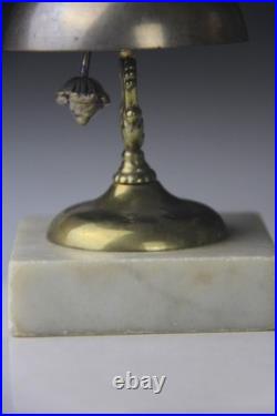 Antique Hotel Inn Front Desk Service Brass Bell White Marble Base WORKS