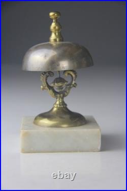 Antique Hotel Inn Front Desk Service Brass Bell White Marble Base WORKS