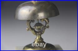 Antique Hotel Inn Front Desk Service Brass Bell White Marble Base WORKS