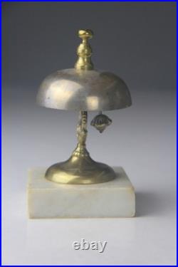 Antique Hotel Inn Front Desk Service Brass Bell White Marble Base WORKS