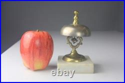 Antique Hotel Inn Front Desk Service Brass Bell White Marble Base WORKS