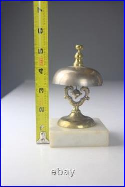 Antique Hotel Inn Front Desk Service Brass Bell White Marble Base WORKS