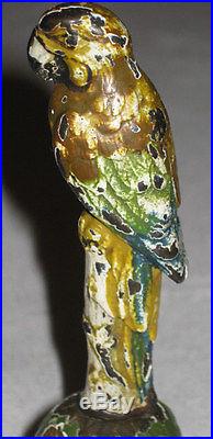 Antique Hubley Cast Iron & Brass Bell Parrot Figural Bird Dinner Bed Call Bell