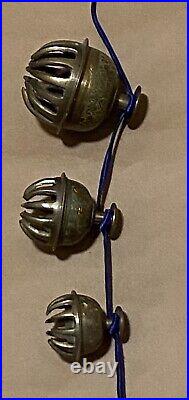 Antique India Temple Elephant Claw Bells Different Sizes Solid Brass Enamel Lot7