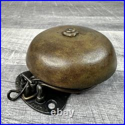 Antique J Barton 1858 Brass Door Bell Pull Chain Mechanical Wall Mount Fire VTG