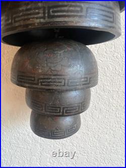 Antique Japanese 5 Temple Bells Five Bronze Flowers Hand Painted Meditation