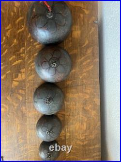 Antique Japanese 5 Temple Bells Five Bronze Flowers Hand Painted Meditation
