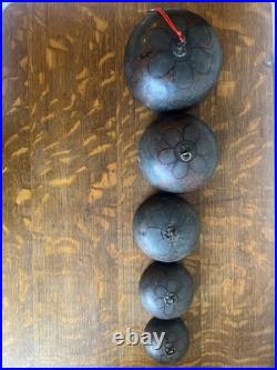 Antique Japanese 5 Temple Bells Five Bronze Flowers Hand Painted Meditation