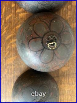 Antique Japanese 5 Temple Bells Five Bronze Flowers Hand Painted Meditation