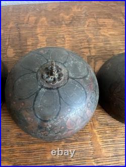 Antique Japanese 5 Temple Bells Five Bronze Flowers Hand Painted Meditation