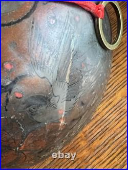 Antique Japanese 5 Temple Bells Five Bronze Flowers Hand Painted Meditation