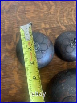 Antique Japanese 5 Temple Bells Five Bronze Flowers Hand Painted Meditation