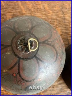 Antique Japanese 5 Temple Bells Five Bronze Flowers Hand Painted Meditation