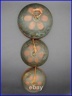 Antique Japanese Lacquer Copper Wind Chimes Gong Bell Painted Artwork