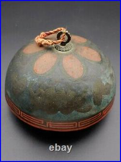 Antique Japanese Lacquer Copper Wind Chimes Gong Bell Painted Artwork