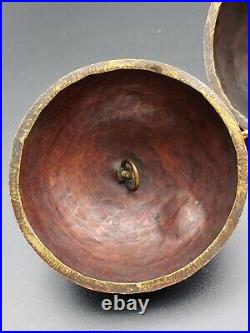 Antique Japanese Lacquer Copper Wind Chimes Gong Bell Painted Artwork