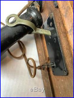 Antique Kellogg Wooden Wall Phone Crank Brass Bells