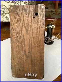 Antique Kellogg Wooden Wall Phone Crank Brass Bells