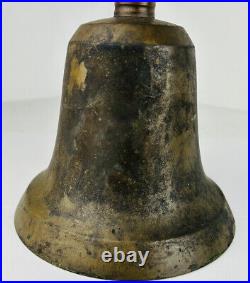 Antique? LARGE 11 brass bronze bell wooden handle school captain dinner