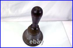 Antique Large 11 Primitive #7 Brass Wood School Ringing Bell Great Tone