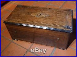 Antique Large Brass Cylinder Music Box 6 Bells Rosewood Inlaid 13