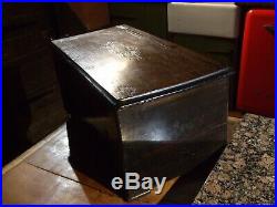 Antique Large Brass Cylinder Music Box 6 Bells Rosewood Inlaid 13