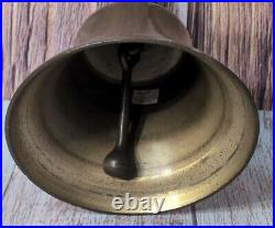 Antique Large Brass Hand Held Teacher School Bell #14 9 Wooden Handle