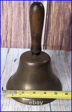 Antique Large Brass Hand Held Teacher School Bell #14 9 Wooden Handle