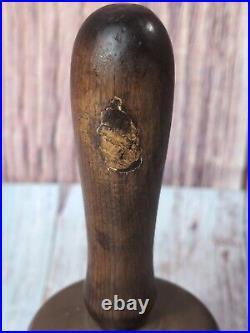 Antique Large Brass Hand Held Teacher School Bell #14 9 Wooden Handle