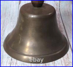 Antique Large Brass Hand Held Teacher School Bell #14 9 Wooden Handle