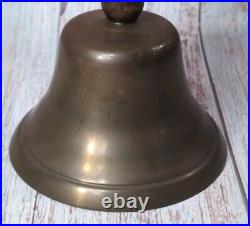 Antique Large Brass Hand Held Teacher School Bell #14 9 Wooden Handle