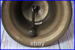 Antique Large Brass Hand Held Teacher School Bell #14 9 Wooden Handle