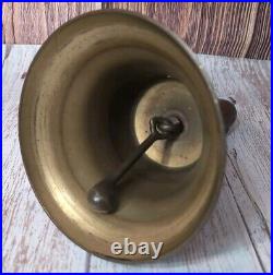 Antique Large Brass Hand Held Teacher School Bell #14 9 Wooden Handle