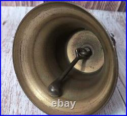 Antique Large Brass Hand Held Teacher School Bell #14 9 Wooden Handle