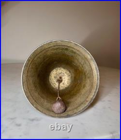 Antique Large Brass Hand Held Teacher School Bell 9 Wooden Handle