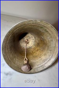 Antique Large Brass Hand Held Teacher School Bell 9 Wooden Handle