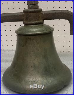 Antique Large Brass or Bronze School Farm Church Dinner Bell 9 inch diameter