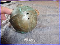 Antique Large Bronze Crotal Bell /Rumbler Bell 4.5 x 4 Dia Inner Wooden Ball