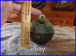 Antique Large Bronze Crotal Bell /Rumbler Bell 4.5 x 4 Dia Inner Wooden Ball