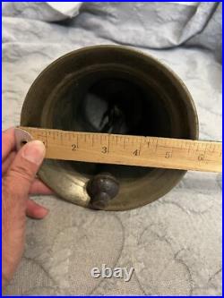 Antique Large Bronze Hand Held School Dinner Church Bell Wood Handle 12