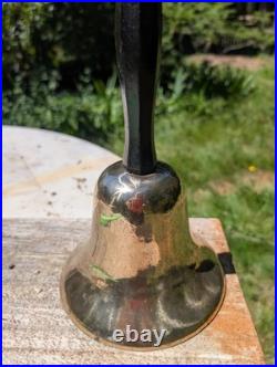 Antique Large Cast Brass bronze Hand Held Bell Wood Handle schoolmaster's 19th