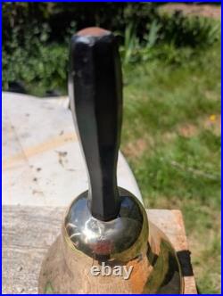 Antique Large Cast Brass bronze Hand Held Bell Wood Handle schoolmaster's 19th